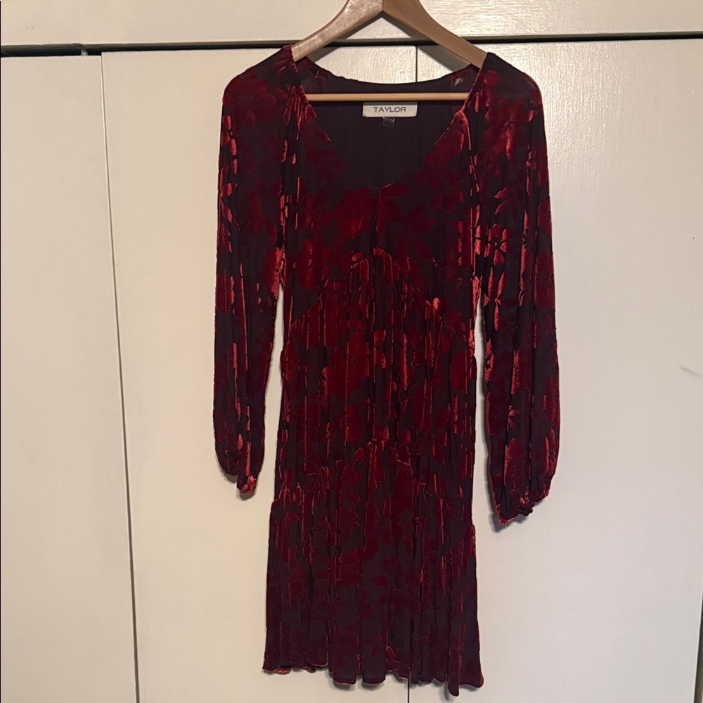 Taylor Burgundy Long Sleeve Dress